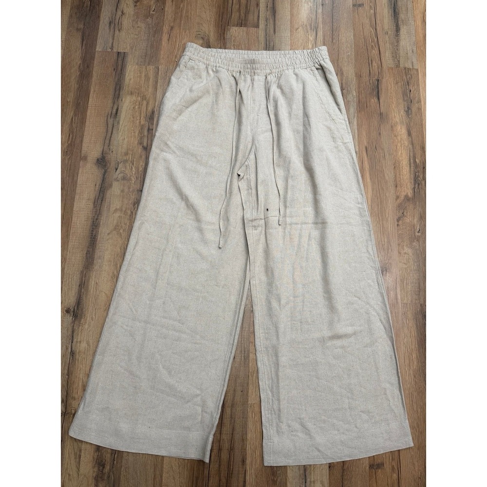 A New Day Linen Blend Wide Leg Pull On Pants Women's Large Beige - Picture 3 of 10